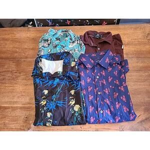 Mens Button Down Size M Hawaiian Lobster Shell Lot Of 4